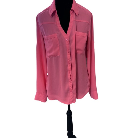 Express Tops - Express Vibrant Pink Button-Down Shirt